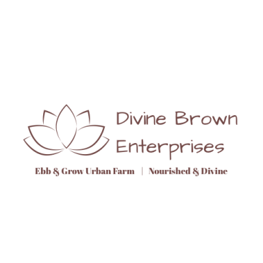 Logo for Divine Brown Enterprises featuring a lotus flower and text below.