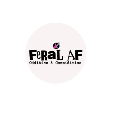 Logo featuring "Feral AF" with a pink paw print and text below.