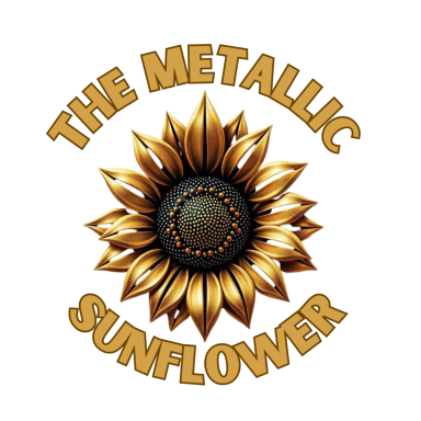 Logo featuring a sunflower design with the text "The Metalic Sunflower" above it.