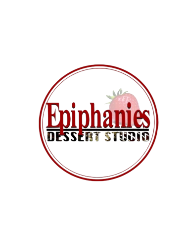 Logo featuring "Epiphanies Dessert Studio" with a pink dessert graphic.