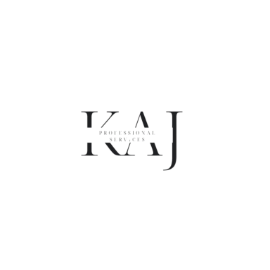Logo design featuring the letters "KAJ" in a modern, minimalist style.